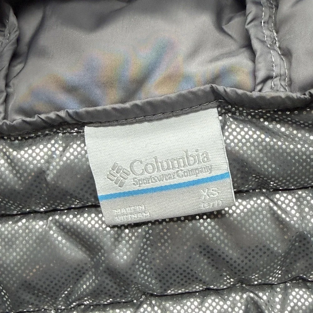 Columbia Jacket Youth 6 Black Gray Hooded Puffer Omni-Heat Insulated Full Zip‎